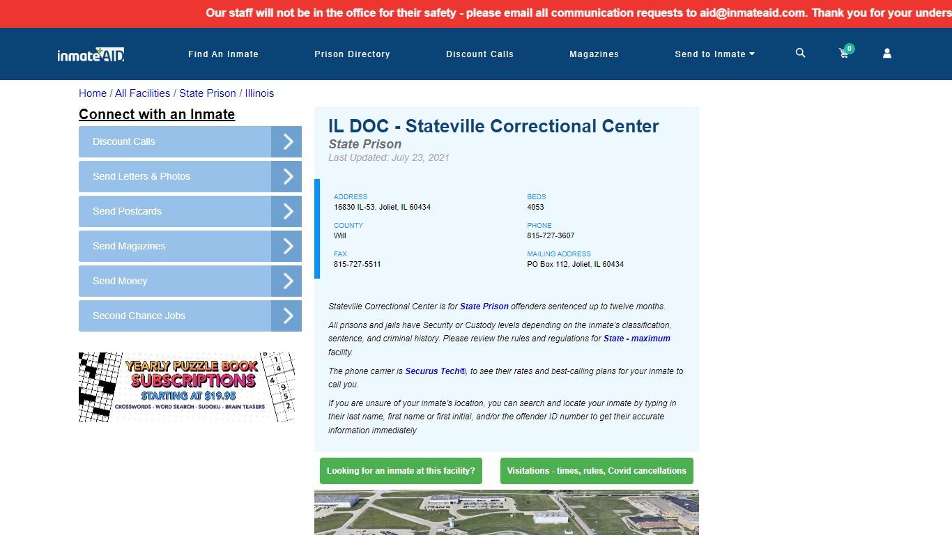 IL DOC - Stateville Correctional Center & Inmate Search - Joliet, IL