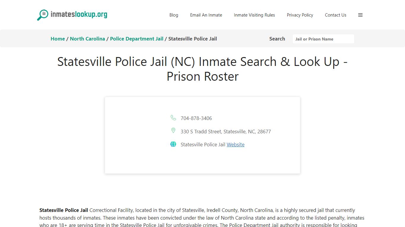 Statesville Police Jail (NC) Inmate Search & Look Up - Prison Roster