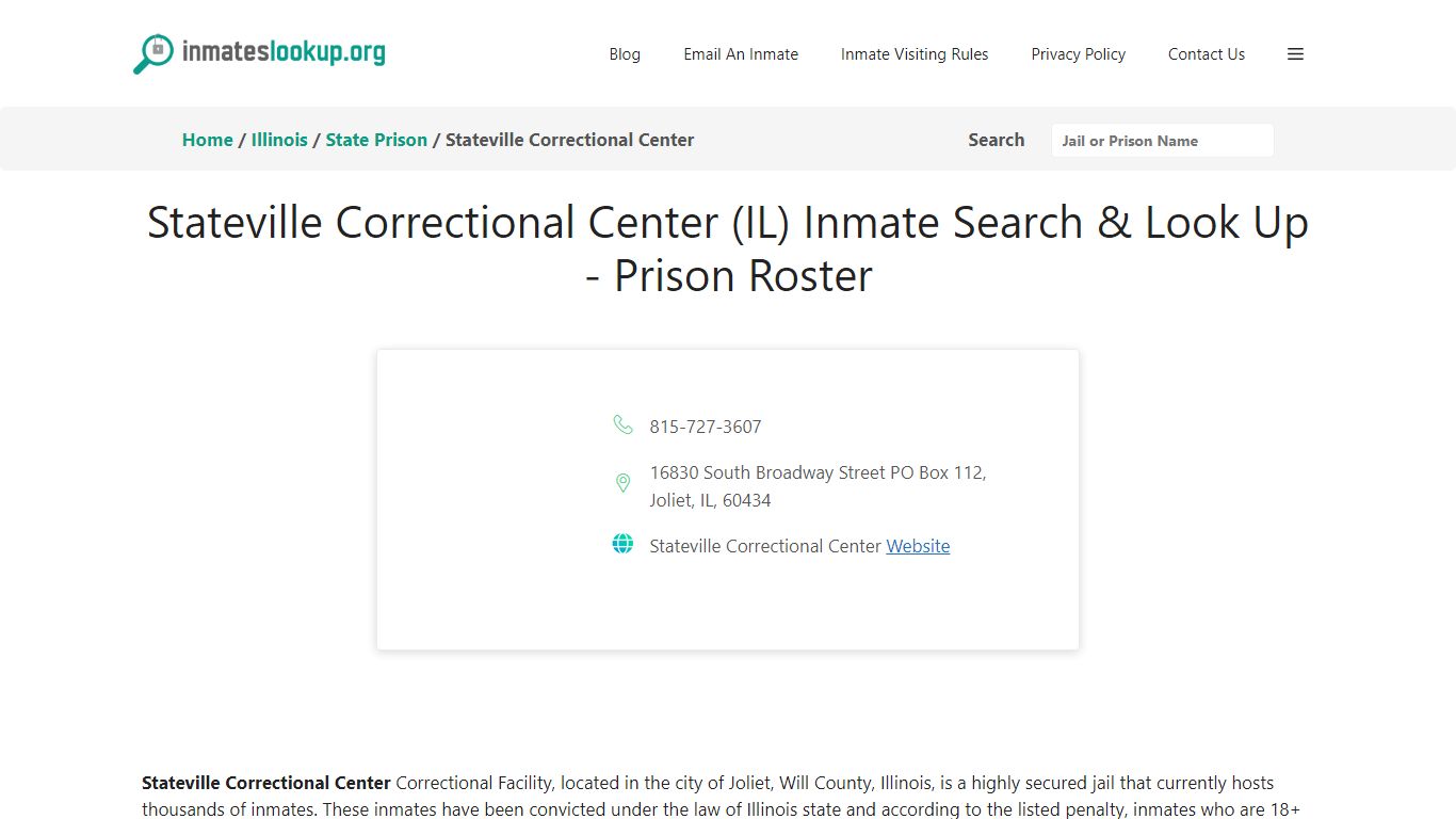 Stateville Correctional Center (IL) Inmate Search & Look Up - Prison Roster